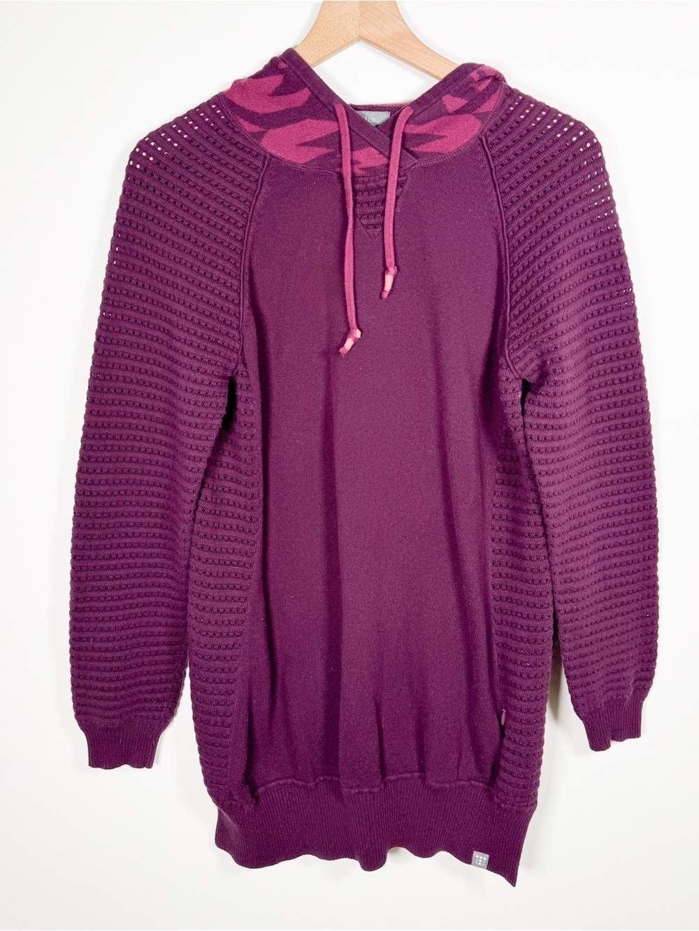 TITLE NINE Women’s Mesh Sleeve Plum Purple Tunic Hoodie Sweater Sz L